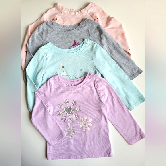 Cat & Jack Toddler Girl Bundle 4 Long Sleeved Graphic Tees size 18M - Picture 1 of 16